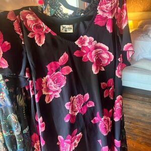 Mumu Black Dress with Pink Floral Print